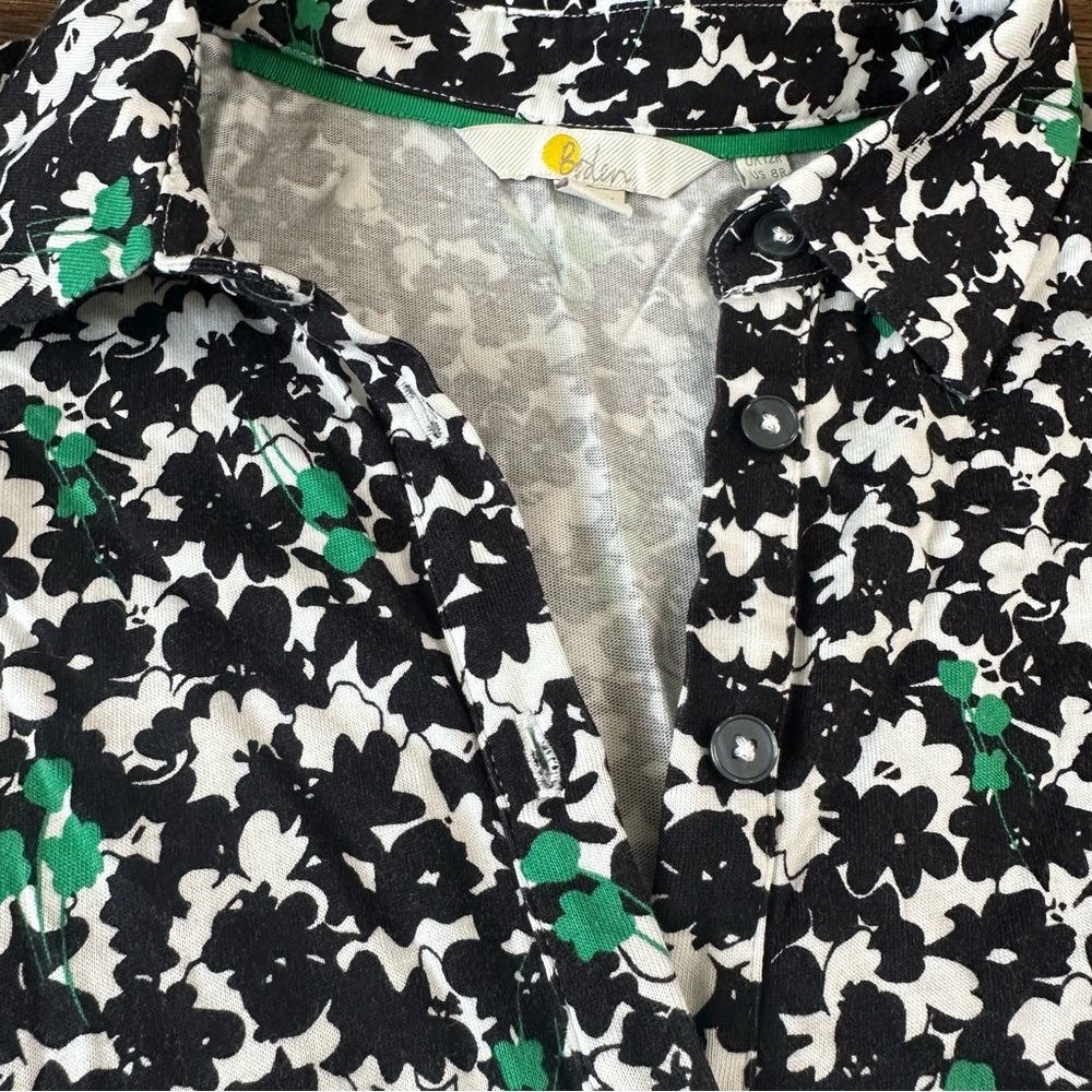 Boden Alma Floral Jersey Knit Dress 8 Button Front Knee Teacher Black Green Prep - Picture 4 of 15
